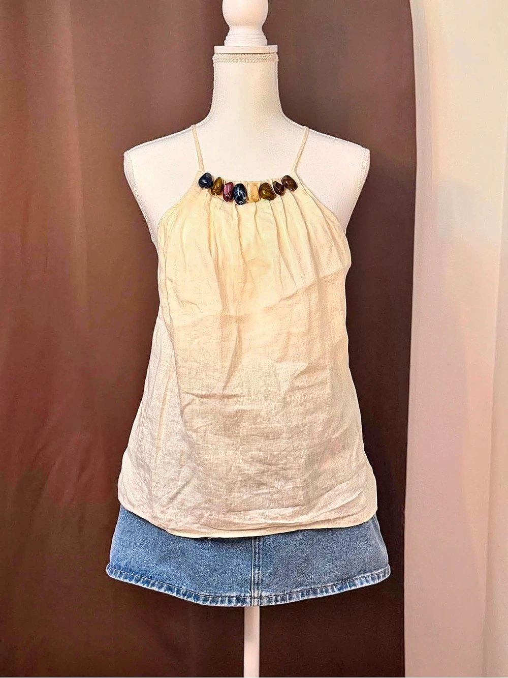 Embellished Neckline Cream Camisole Like New